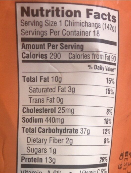 Chicken and Monterey Jack Cheese Chimichangas - Nutrition facts