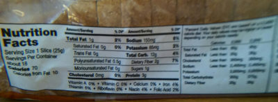 100% whole wheat bread - Nutrition facts