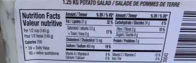 Potato salad - Tableau nutritionnel