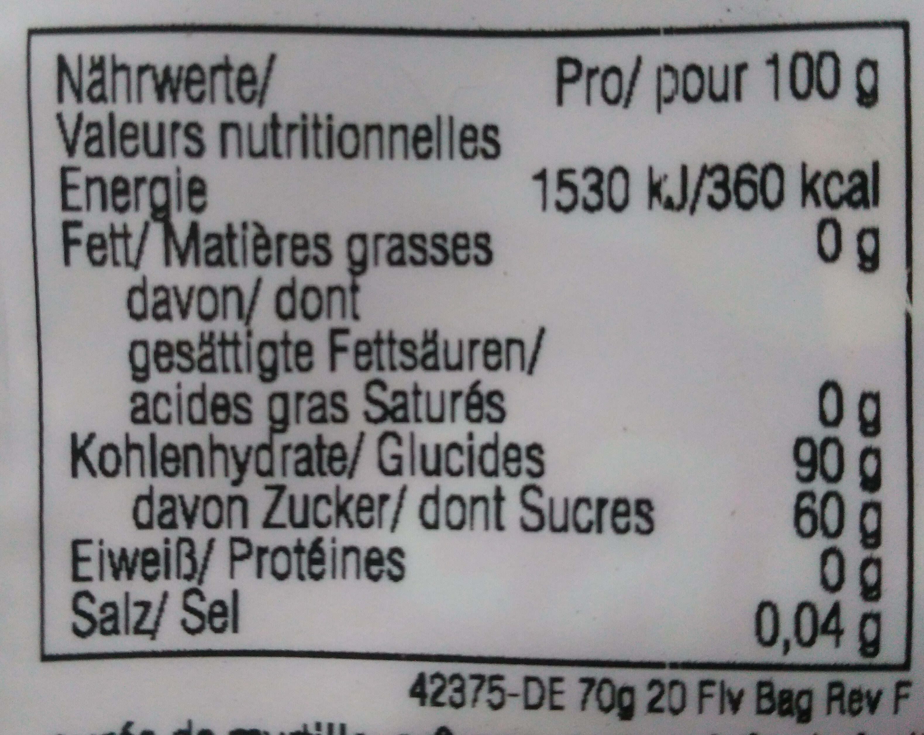 Flavours Jelly Beans - Nutrition facts