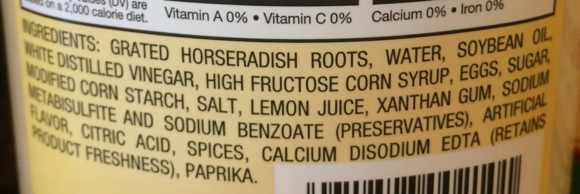 Hot Cream Horseradish - Ingredients