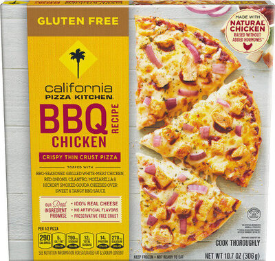 Nestle Usa Inc., BBQ RECIPE CHICKEN TOPPED WITH BBQ-SEASONED GRILLED WHITE-MEAT CHICKEN, RED ONIONS, CILANTRO, MOZZARELLA & HICKORY SMOKED GOUDA CHEESES OVER SWEET & TANGY BBQ SAUCE GLUTEN FREE CRISPY THIN CRUST PIZZA, BBQ RECIPE CHICKEN, barcode: 0071921182342, has 2 potentially harmful, 3 questionable, and
    3 added sugar ingredients.