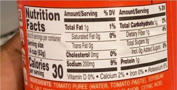 Pizza Sauce - Nutrition facts