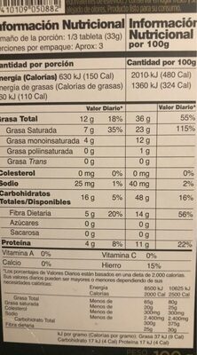 Chocolate negro sin azucar - Nutrition facts