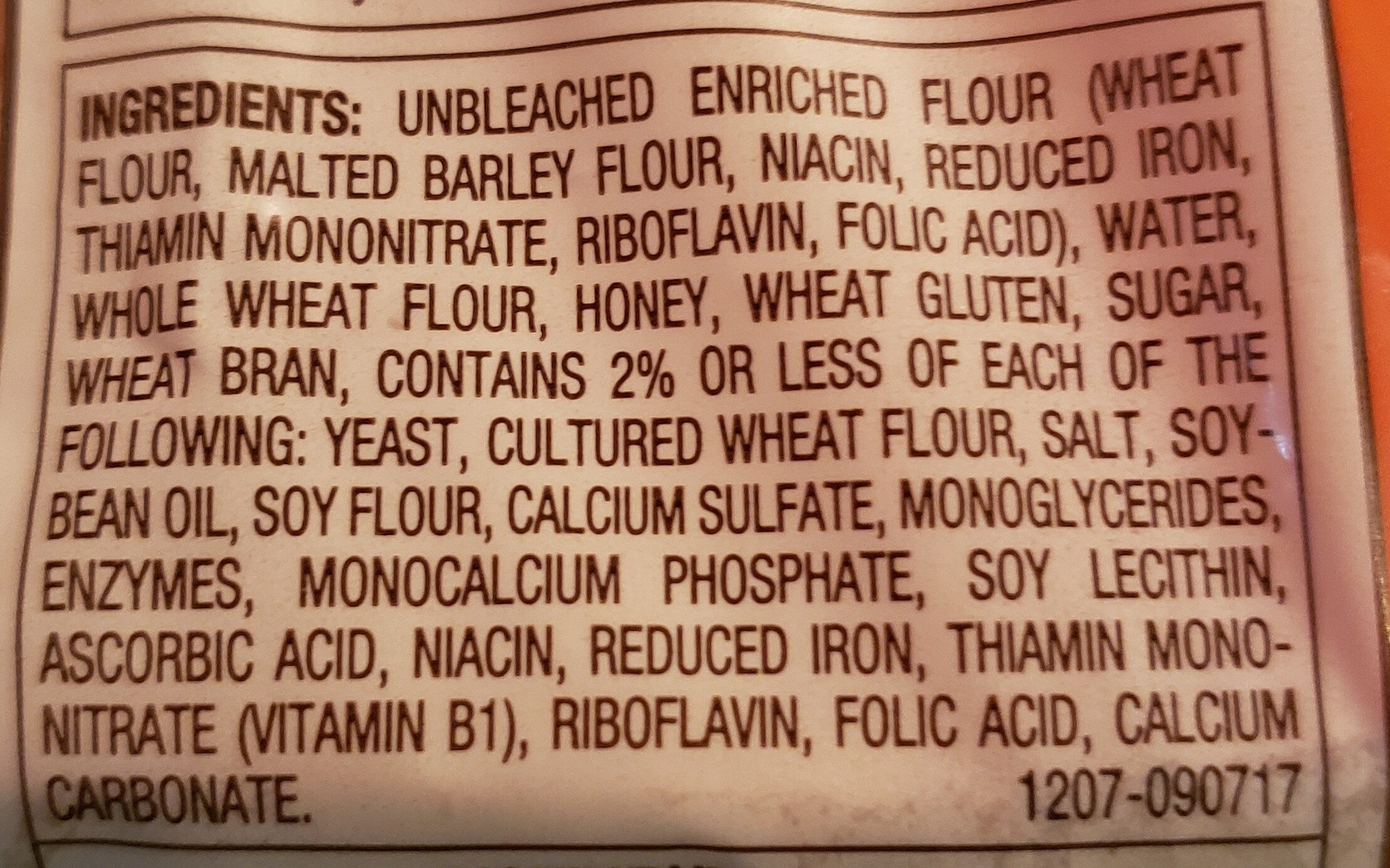 Honey wheat enriched bread, honey wheat - Ingredients - en