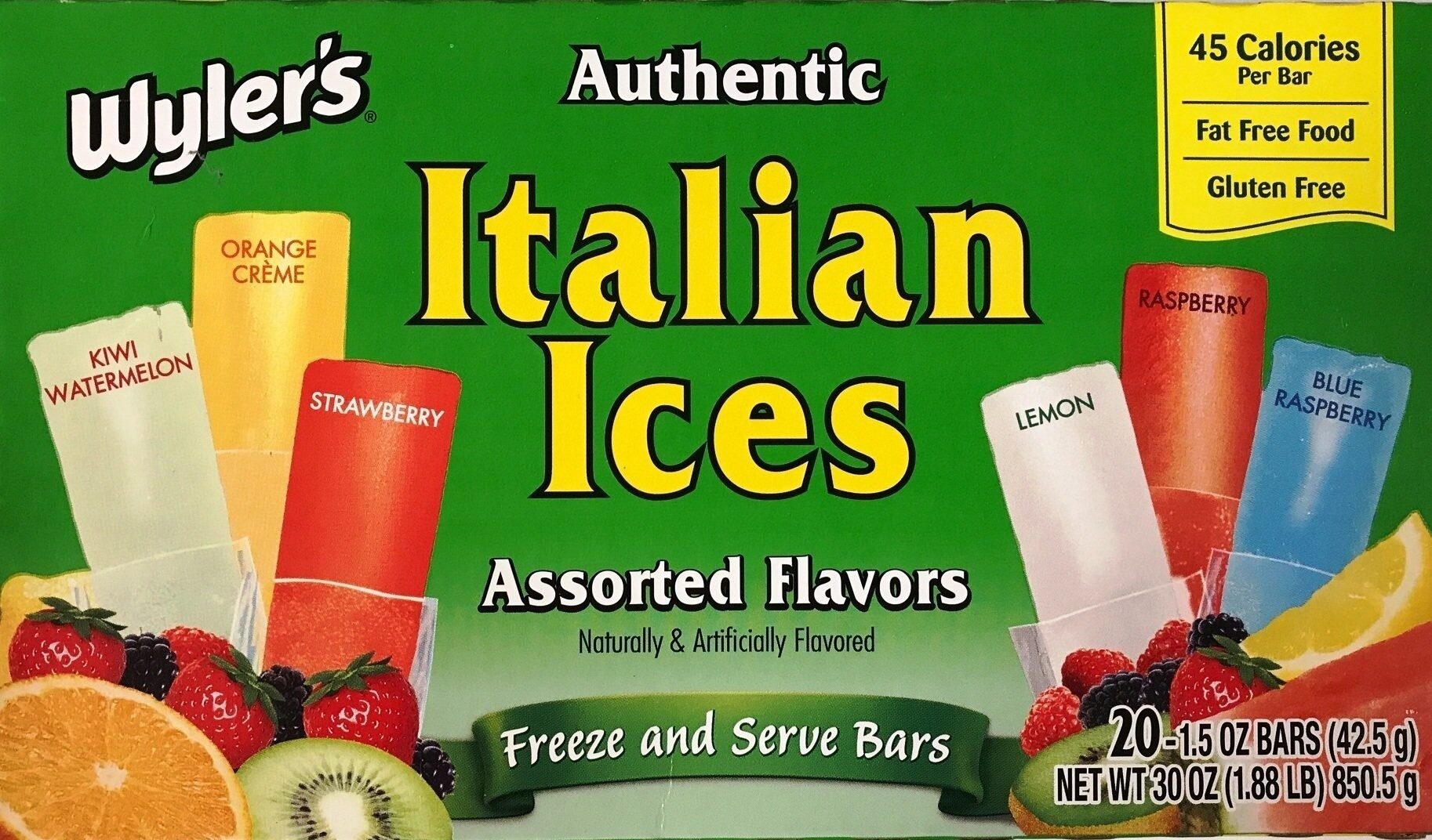 Of wylers authentic italian ice assorted flavors - Product
