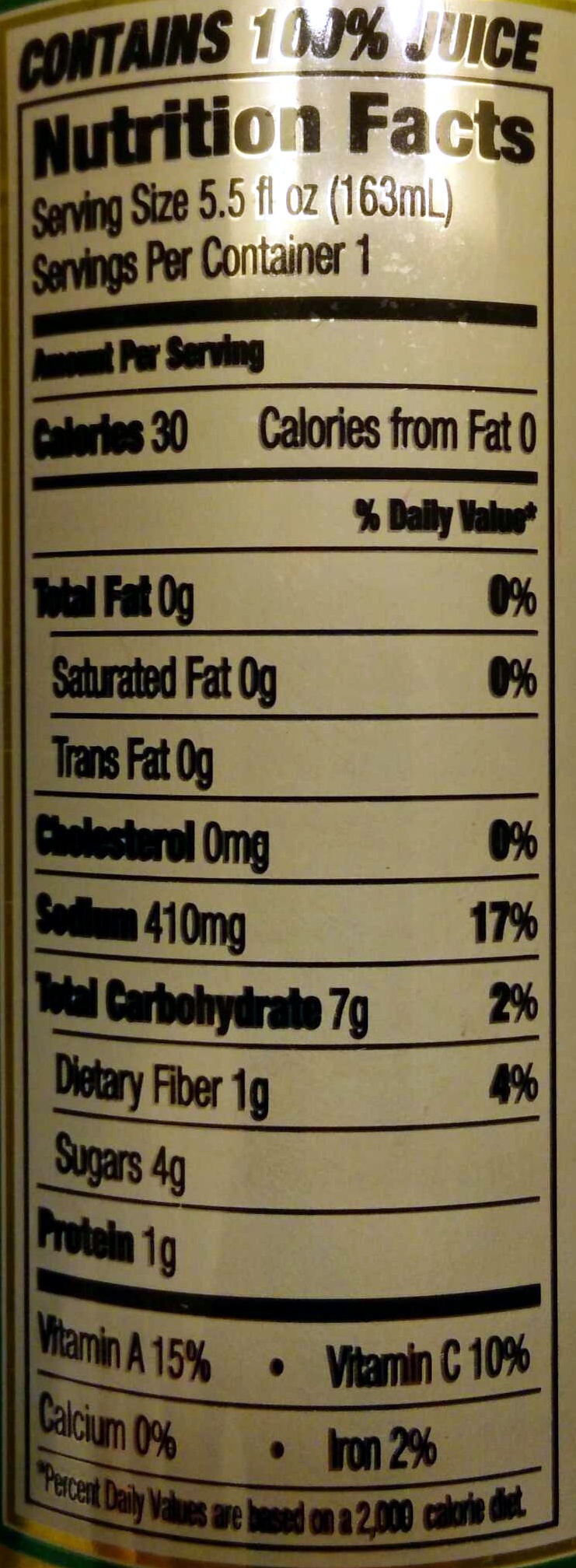 Tomato Juice from Concentrate - Nutrition facts