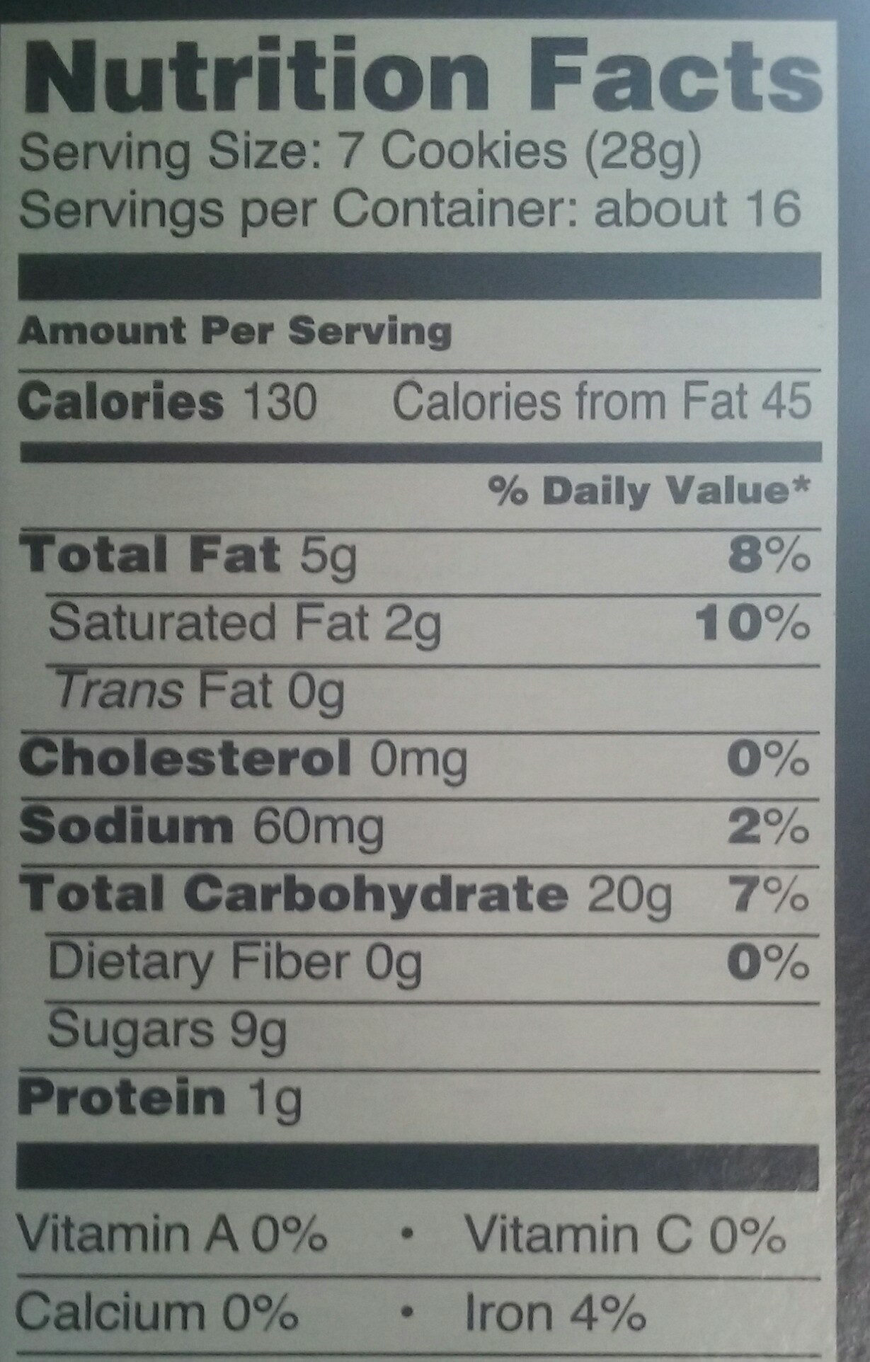 Spiced mini cremes cookie - Nutrition facts