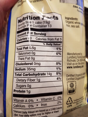 Organic Brown Rice Cakes - Nutrition facts