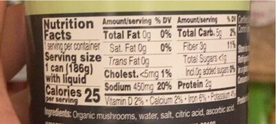 Organic Sliced mushrooms - Nutrition facts