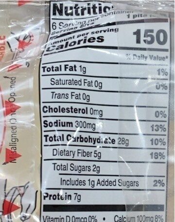 Mission whole wheat pita - Nutrition facts