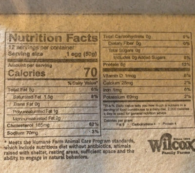 Wilcox, 12 large grade aa eggs - Nutrition facts