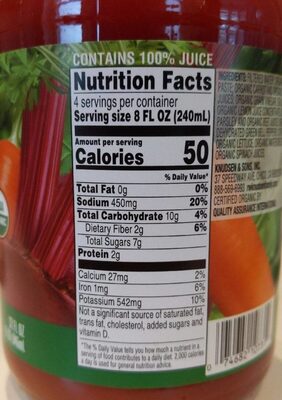 Vegetable juice blend - Tableau nutritionnel