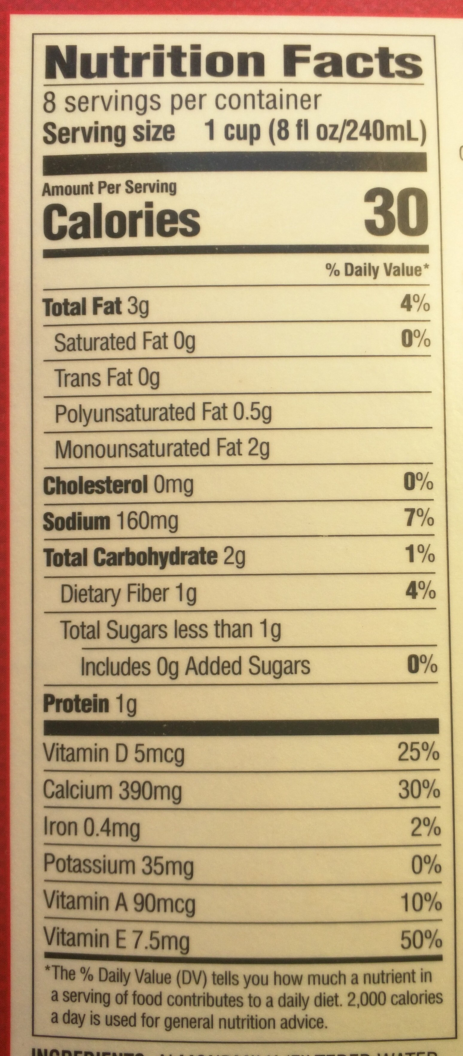 Original unsweetened almondmilk - Valori nutrizionali - en