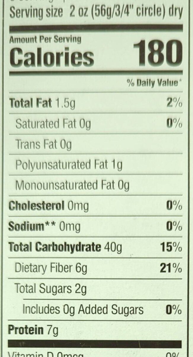 Angel Hair - Nutrition facts