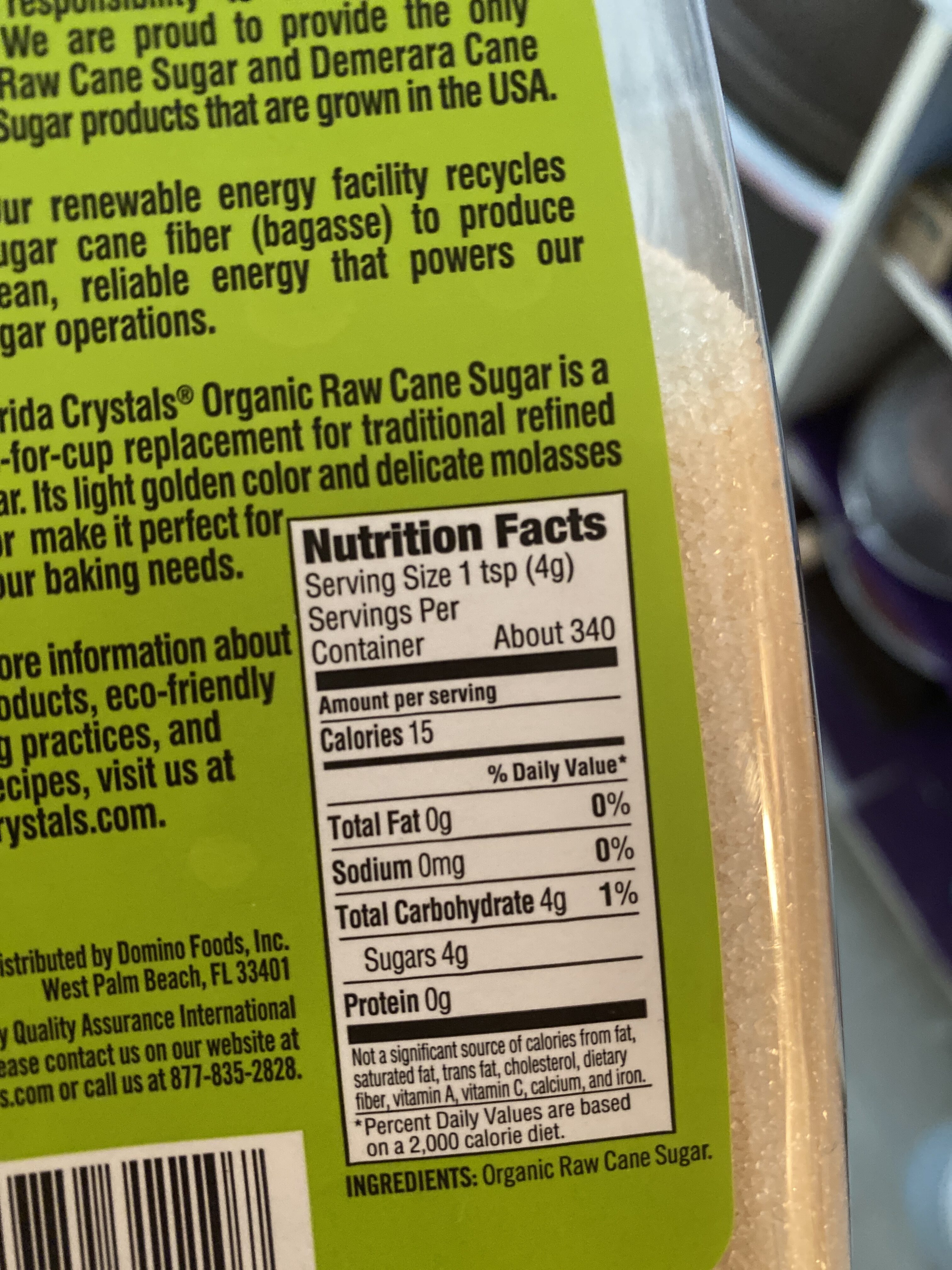 Organic raw cane sugar - Información nutricional - en