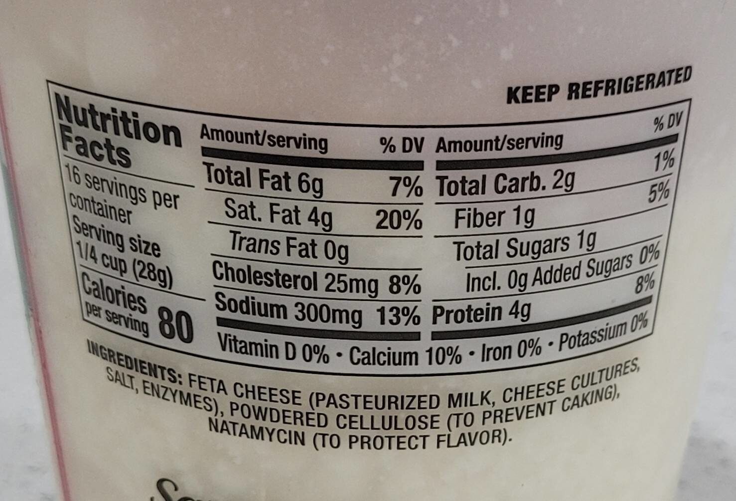 Crumbled Feta Cheese - Nutrition facts