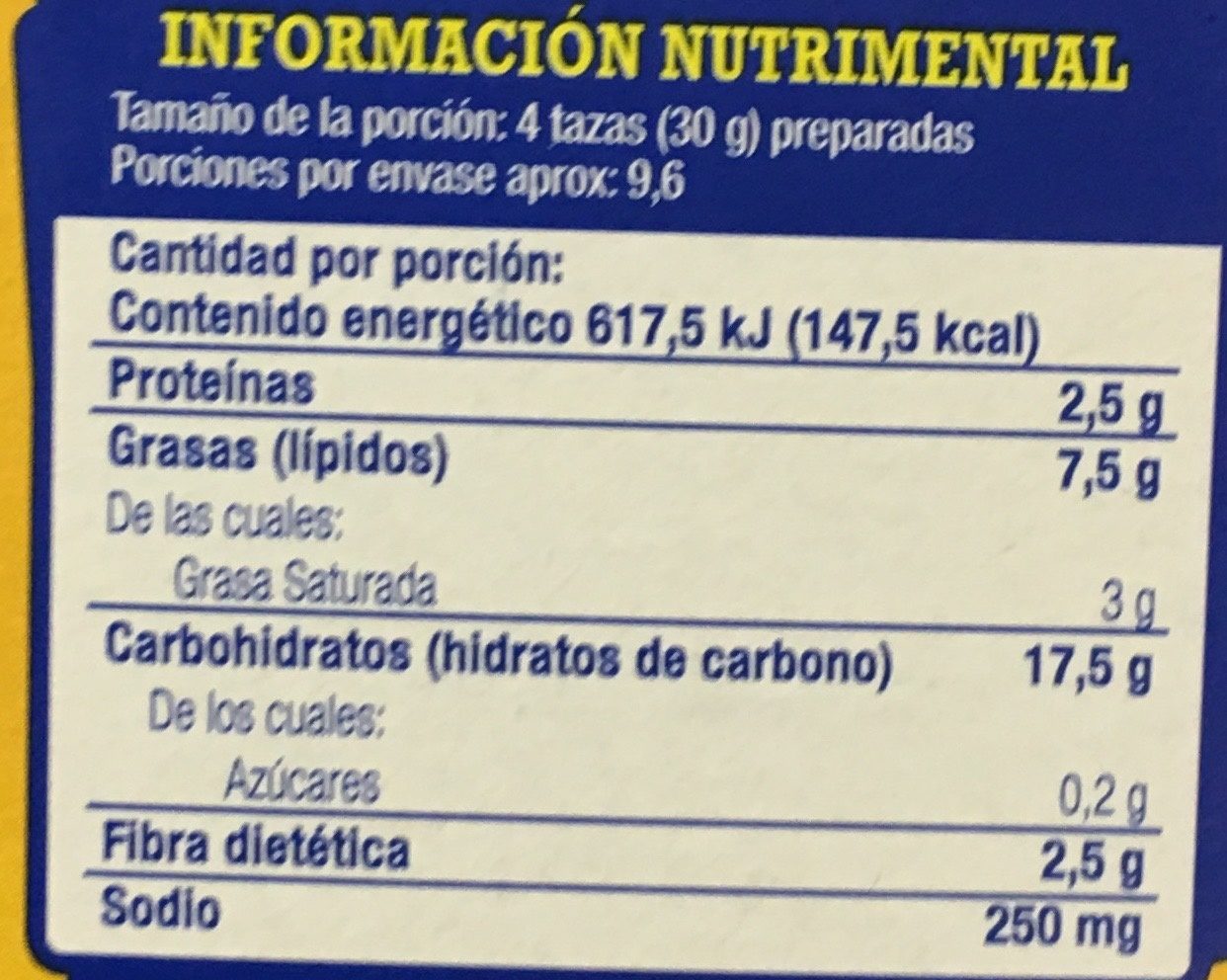 Popcorn butter - Información nutricional