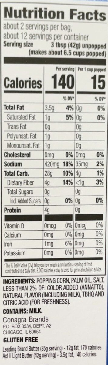 Microwave popcorn light butter - Nutrition facts