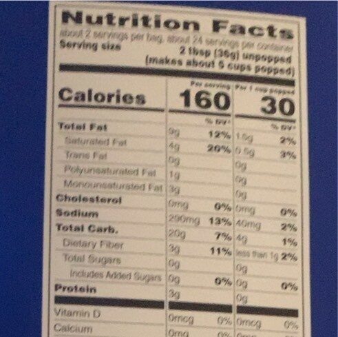 Xtreme butter microwave popcorn - Nutrition facts