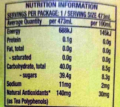 Peach Tea - Nutrition facts