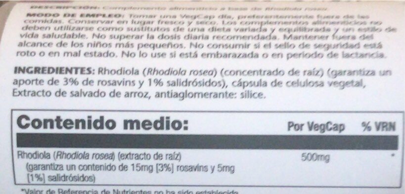 Super rhodiola - Informació nutricional - es