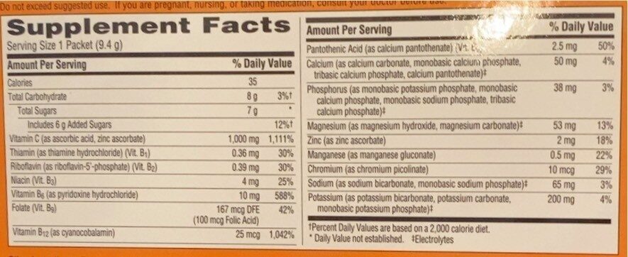 Vitamin c tangerine flavored drink mix packets - Nutrition facts
