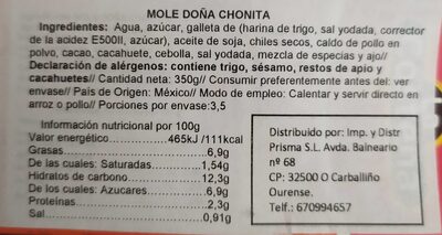 Mole Doña Chonita - Nutrition facts - es
