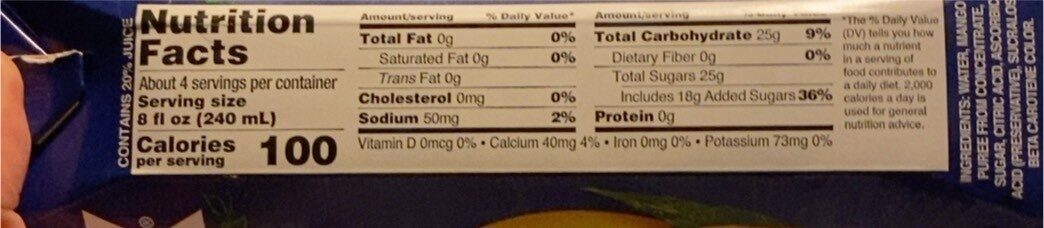 Mango Nectar From Concentrate - Nutrition facts