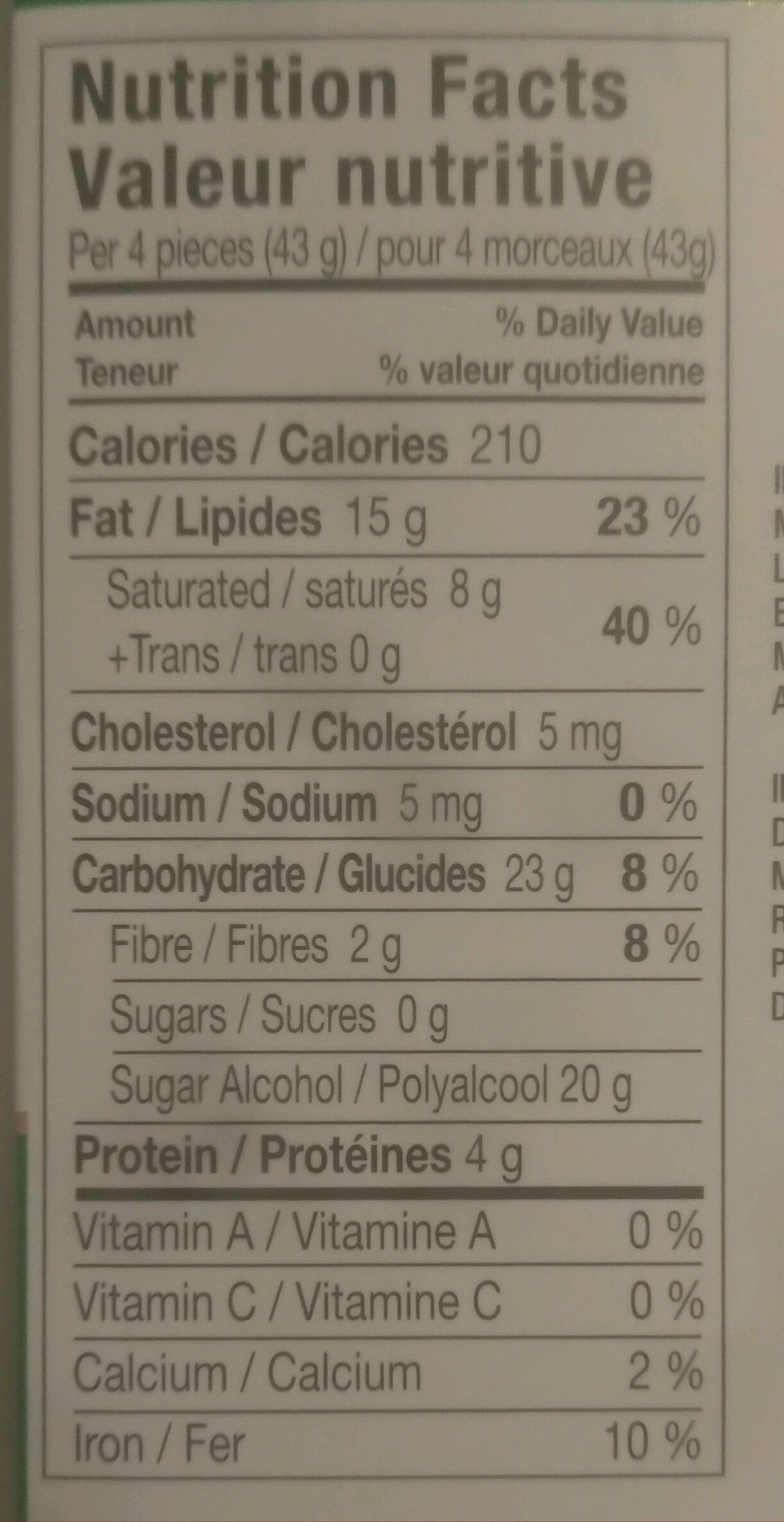 No Sugar Added Almond Milk Chocolate - Tableau nutritionnel