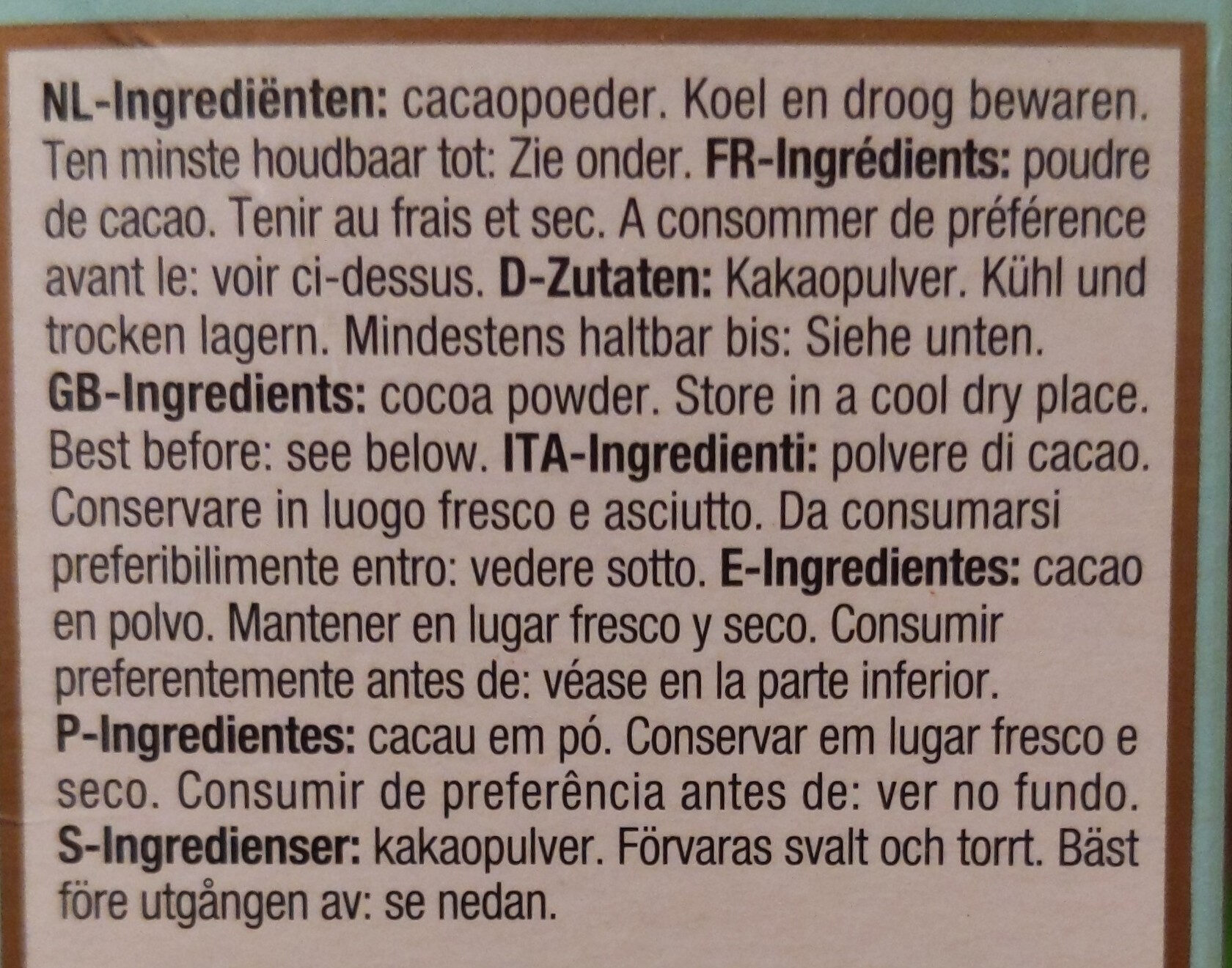 Cocoa powder - Ingredienser - en