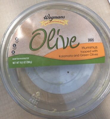 Wegmans Food Markets, Inc. , HUMMUS TOPPED WITH KALAMATA AND GREEN OLIVES, barcode: 0077890332771, has 1 potentially harmful, 2 questionable, and
    0 added sugar ingredients.