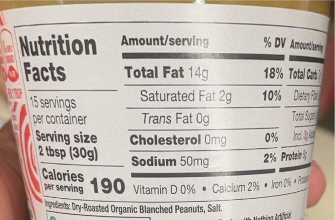 Organic Peanut Butter - Nutrition facts