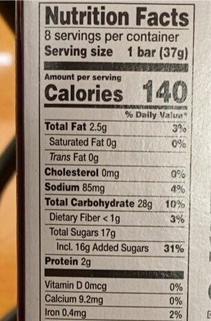 Mixed berry fruit & grain bars - Nutrition facts