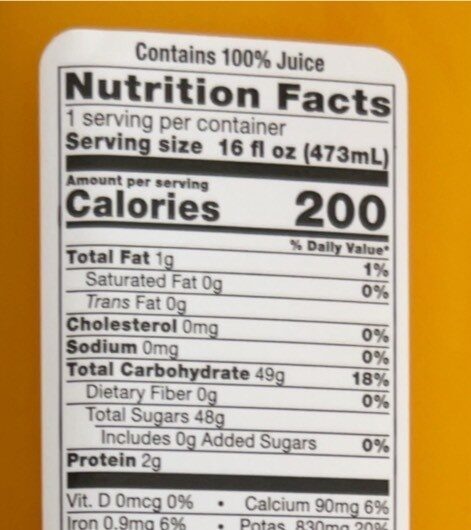 Tangerine juice - Nutrition facts