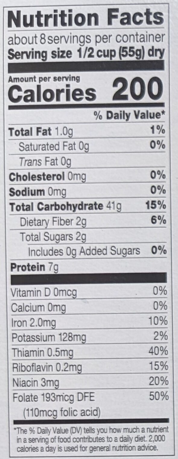 Small Shells - Nutrition facts