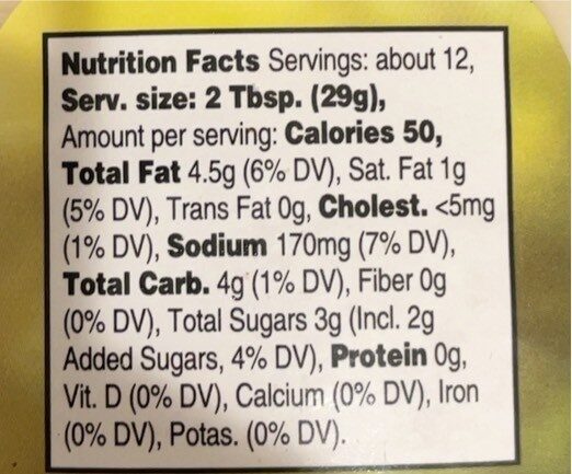 Tartar Sauce - Nutrition facts