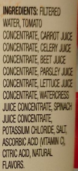 Vegetable Juice - Ingredients