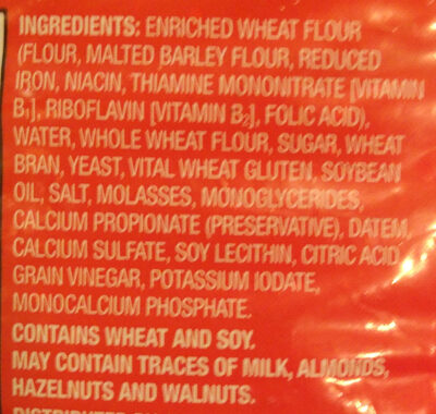 Wheat Sandwich Bread - Ingredients