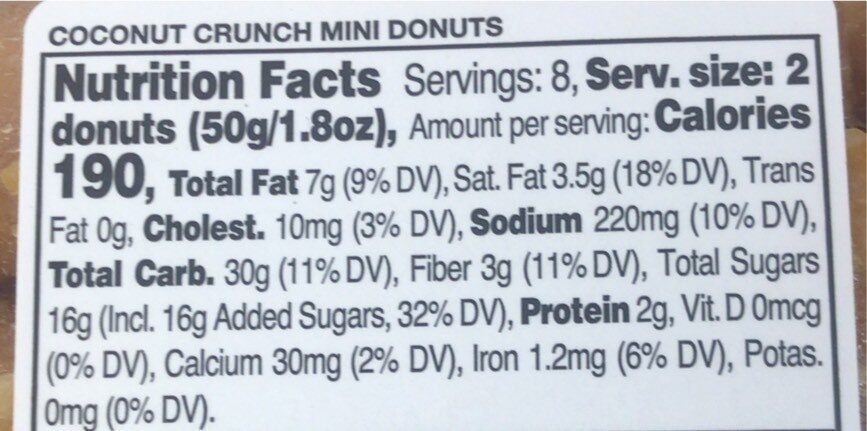 Coconut Crunch Mini Donuts - Nutrition facts