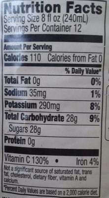 100% juice - Nutrition facts