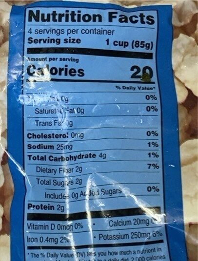 Great Value Steamable Cauliflower, Frozen, 12 oz - Nutrition facts