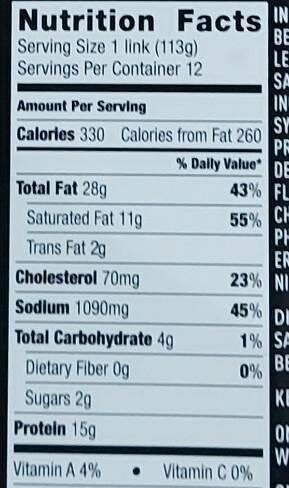 Beef Franks - Nutrition facts