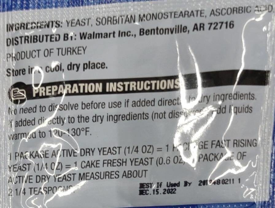 Instant Yeast - Nutrition facts