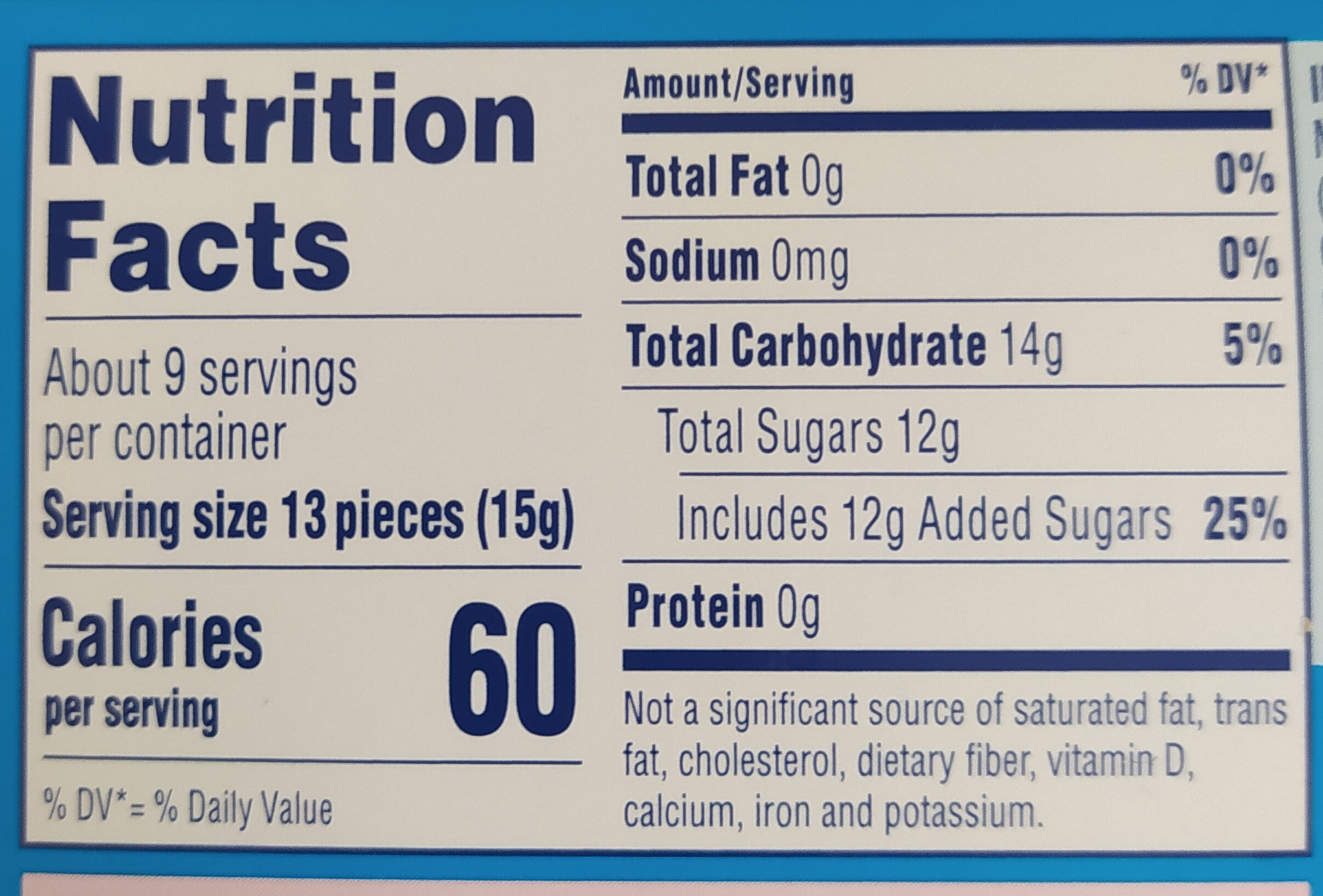 Candy theater box - Nutrition facts
