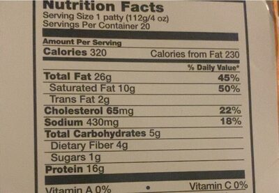Beef patties - Nutrition facts