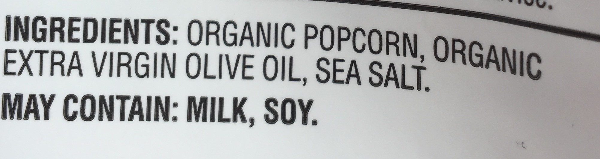 Organic sea salt & olive oil popcorn, sea salt & olive oil - Ingredientes - en