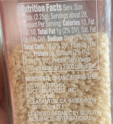 Organic Sesame Seed - Nutrition facts