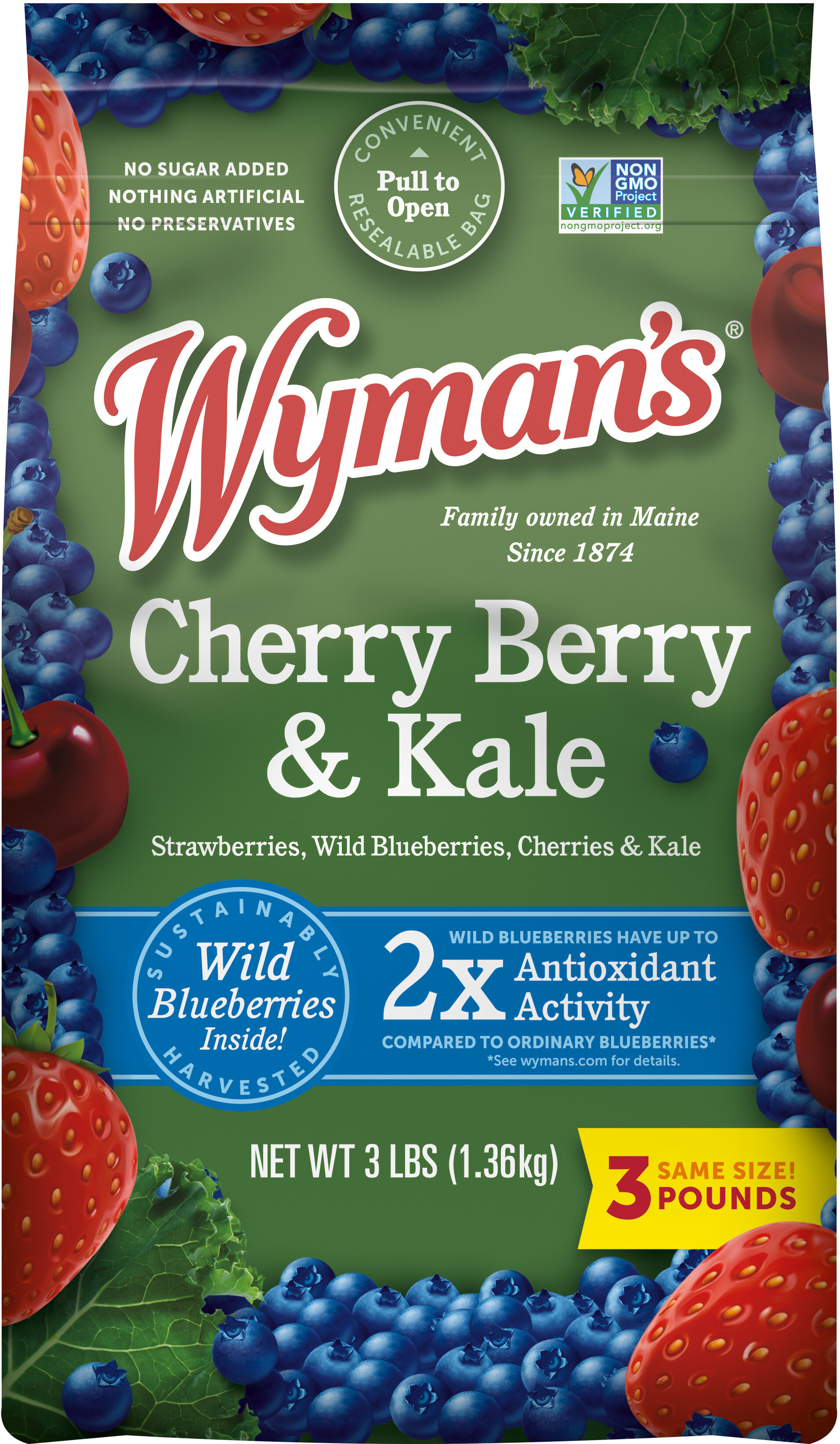 Frozen strawberries, blueberries & cherries with kale - Product