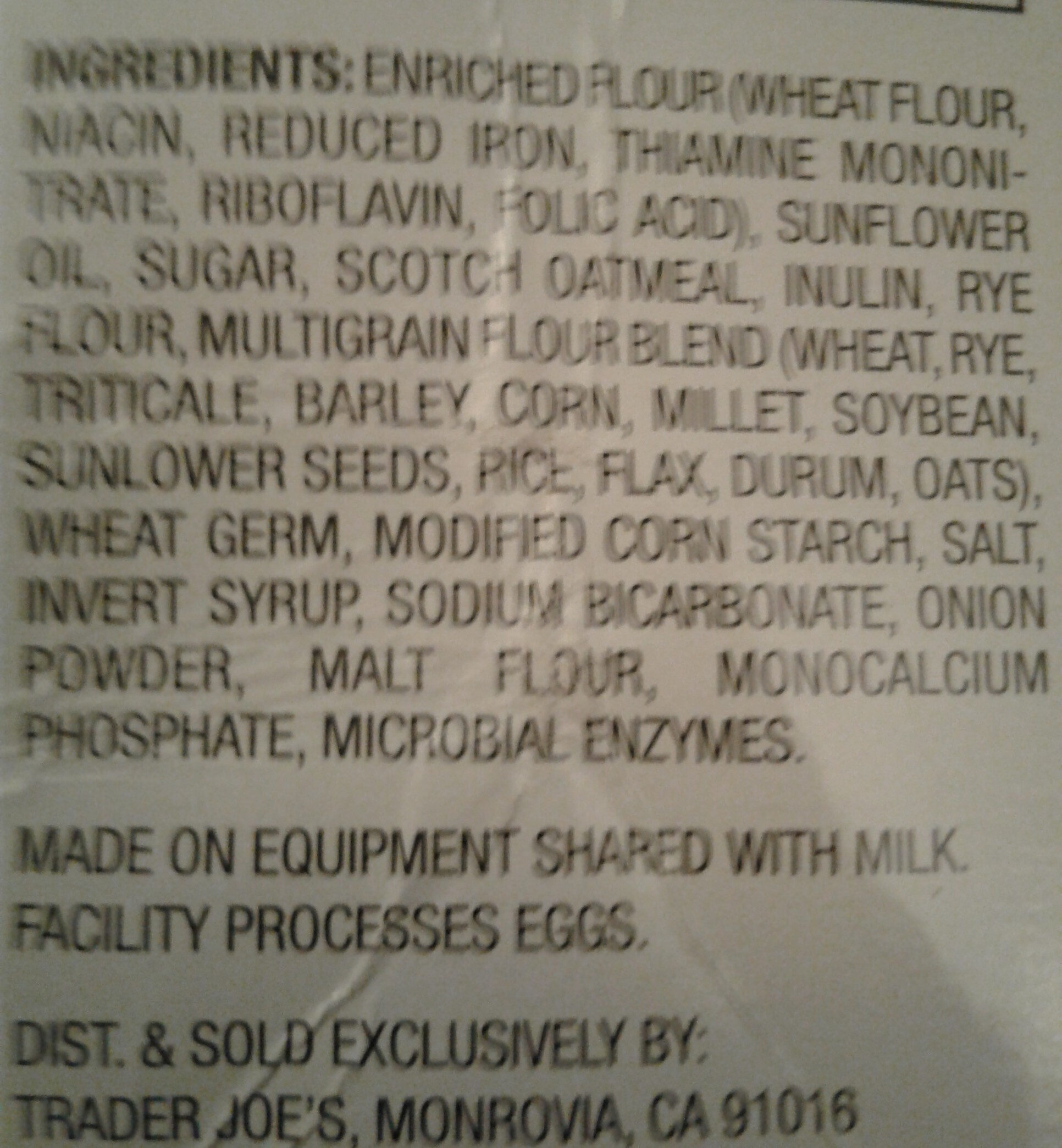 Multigrain Crackers - Ingredients